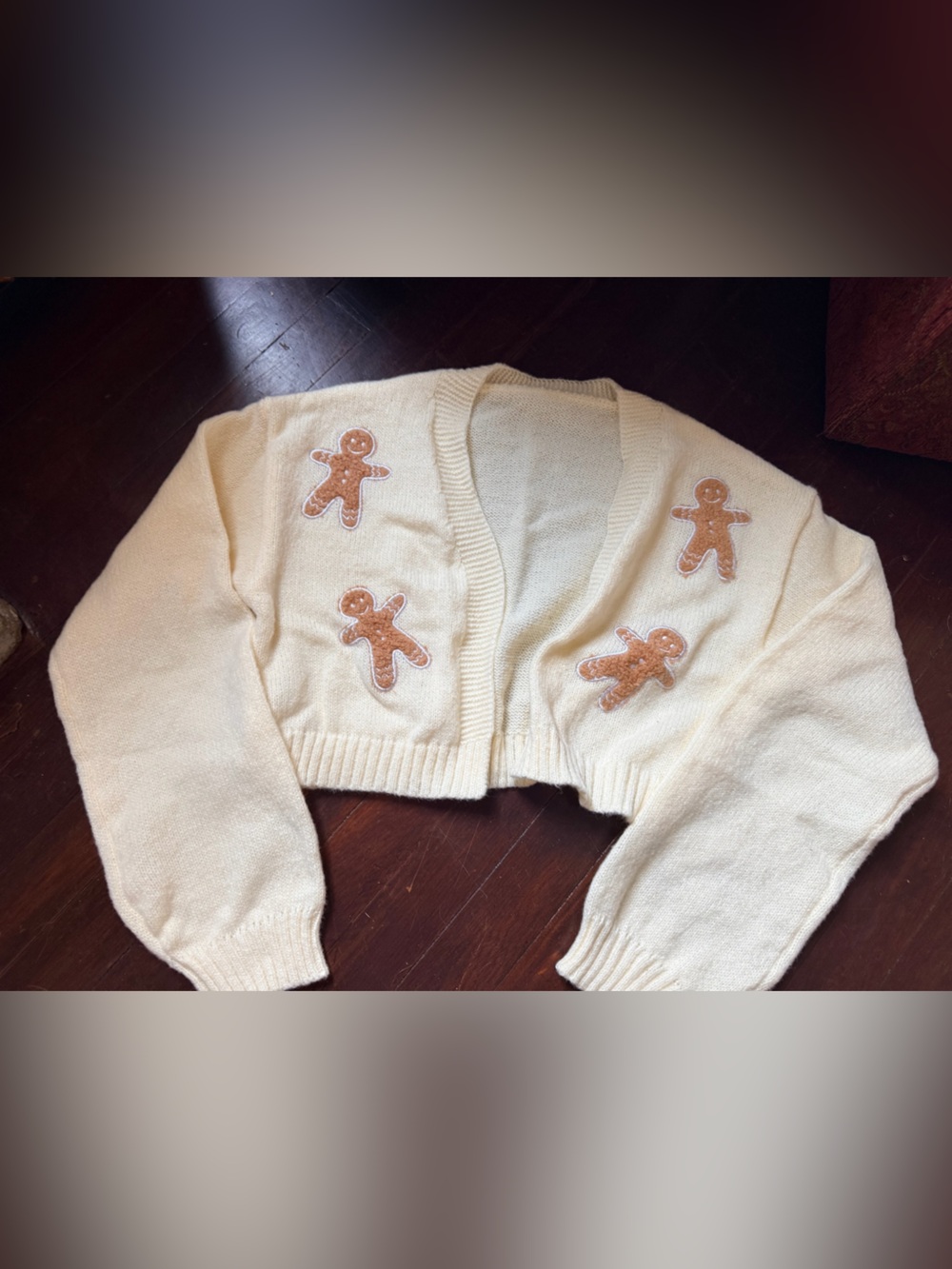 Cream Women's Cardigan with Gingerbread Appliqués